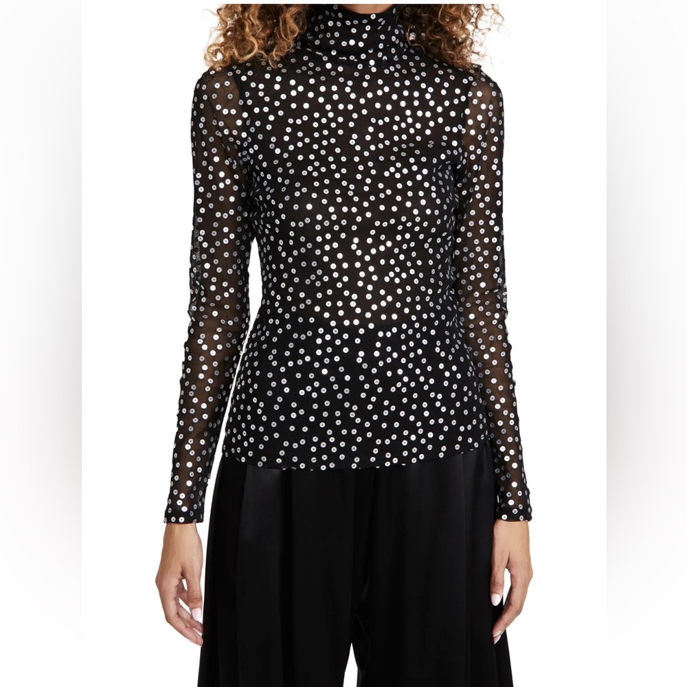 Cinq a sept mesh sequin turtle neck top BNWT